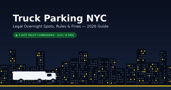 Truck parked on a New York City street at night, illustrating the truck parking NYC overnight legal parking guide