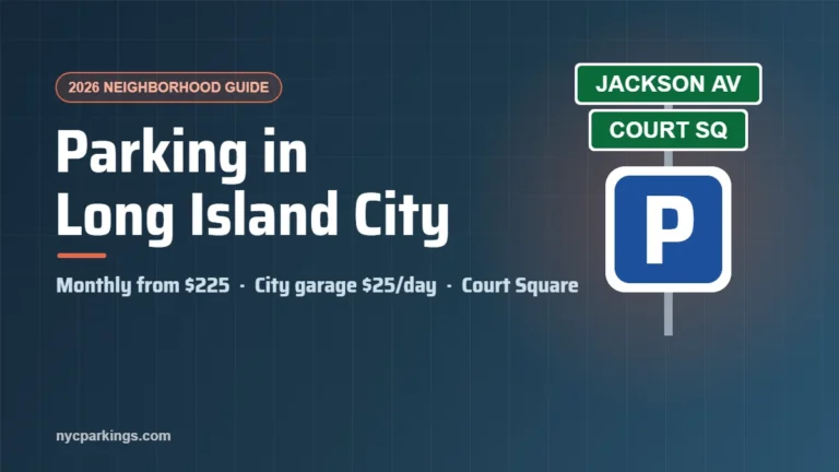 Parking in Long Island City guide cover: monthly garages from $225 and the Court Square city garage
